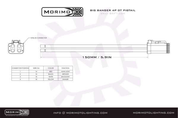 Morimoto 4P DT Pigtail Harness(BigBanger)(6in Long) (BAF136H) - Image 2